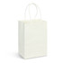 A small, white paper carry bag with twisted handles, suitable for promotional use.