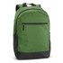 A green backpack with a black base and front zip pocket, featuring shoulder straps and a logo.