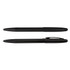 A set of black metal pens featuring a sleek design and a clip. One pen is capped while the other is open.