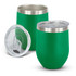A drink bottle set featuring two green vacuum cups with stainless steel rims and clear lids.