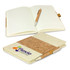 A cork and cream notebook set with an elastic band, featuring a matching pen inside. The notebook has a logo on its cover.