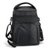 A black Cooler Backpack with a zippered top, side mesh pockets, and an adjustable strap. Includes a branding logo.