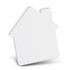 A white wireless charger shaped like a house, featuring a slot for a charging cable and a smooth finish.