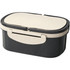 A plastic and wheat straw lunch box in black and beige, featuring a dual-section design with a secure lid and branding.