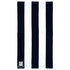 A cotton beach towel featuring a striped pattern in black and white, with a logo in the corner.