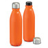 A drink bottle set in vibrant orange, featuring a stainless steel lid and a black inner cap.