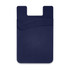 A dual silicone phone wallet in navy blue with two card slots and a wave design. Features a logo.