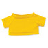 A yellow plush toy shirt with short sleeves and a round neckline, featuring a simple design.