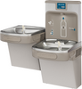 Wall mounted dual water fountain with bottle filling unit