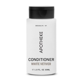 Apotheke White Vetiver hair conditioner in 1 oz bottle with minimalist white label
