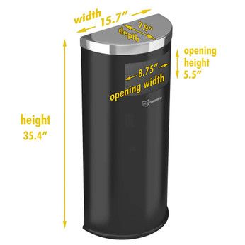 9 Gal Side-Entry Half-Round Trash Can, Steel Inner Bin, Black Powder-Coated