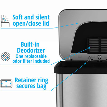 13 Gal Semi-Round Sensor Trash Can, Stainless Steel