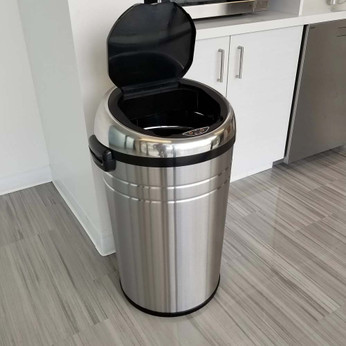 18 Gal Large Round Sensor Stainless Steel Trash Can
