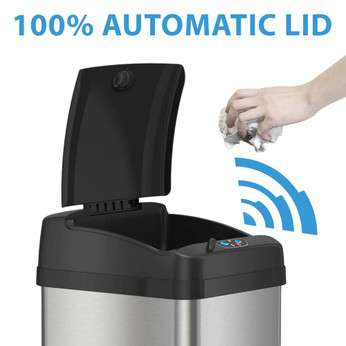 13 Gal Rectangular Sensor Trash Can, Pet Lock, Stainless Steel
