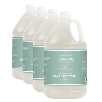 Case of 4 Terra Pure Hand & Body Wash gallon refills stacked