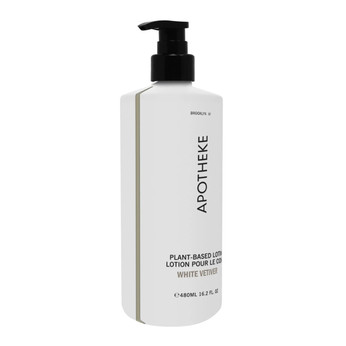 16.2 oz White Vetiver lotion by Apotheke in a reusable dispenser