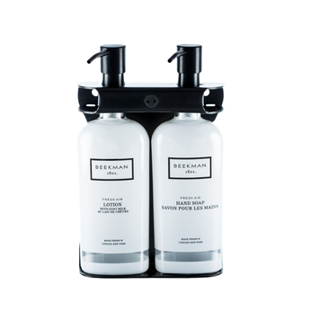 Aquamenities Dual Fixture Black PVD with Beekman Fresh Air Bottles