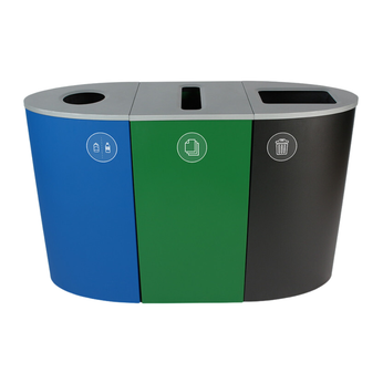 Busch Systems Spectrum Triple 68 Gallon Blue Green Black Steel Trash Can For Cans Bottles Paper And Waste