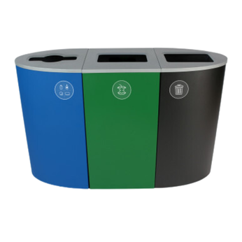 Busch Systems Spectrum Triple 68 Gallon Blue Green Black Steel Trash Can For Mixed Recyclables Organics And Waste