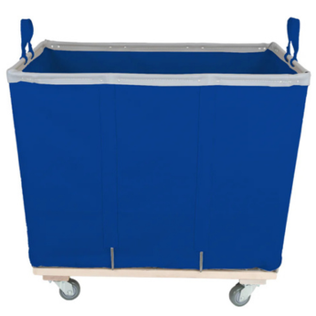 Blue 12-bushel bulk truck with swivel casters