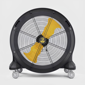 BANDIT 42 inch industrial floor fan with steel cage, yellow blades and caster wheels