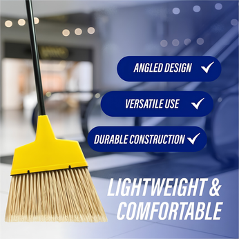 Genuine Joe commercial angle broom showing lightweight steel handle and durable broom head