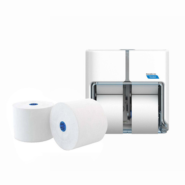 Cascades Pro Four Roll High Capacity Toilet Paper Dispenser, White + Toilet Paper (6 rolls/case)