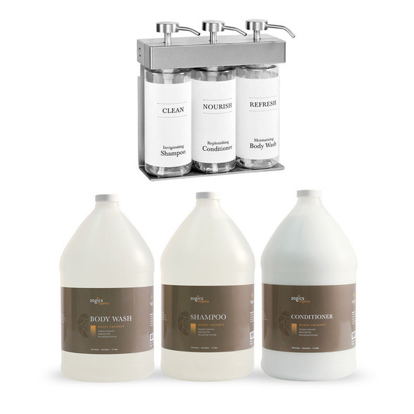 Zogics Organics Bath & Body Care Gallon Sampler Case + Oval Dispenser
