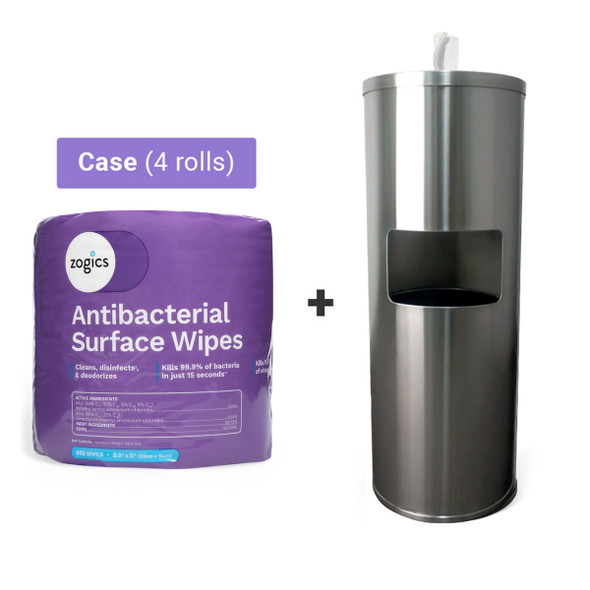 Antibacterial Disinfecting Wipes (4 rolls/case) + Stainless Steel Wipes Dispenser
