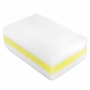 White and yellow melamine sponges with dual surfaces