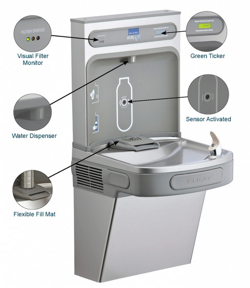 Wall mounted Elkay drinking fountain with bottle filler