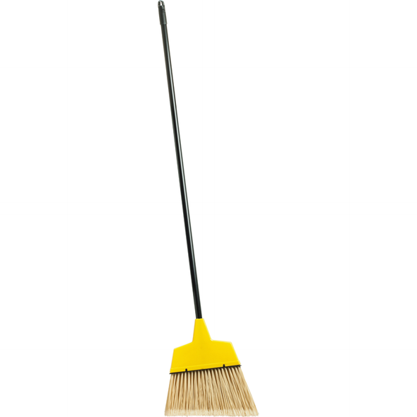 Genuine Joe angle broom with high-performance PVC bristles and steel handle