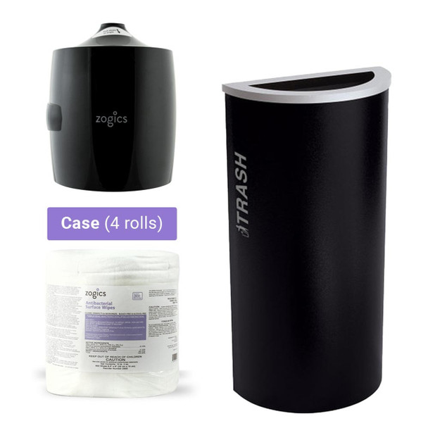 Ex-Cell Black Half Round Trash Can with Antibacterial Wipes and Dispenser