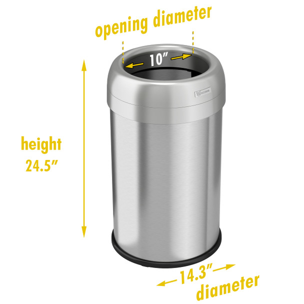 13 Gallon Stainless Steel Round Open Top Trash Can