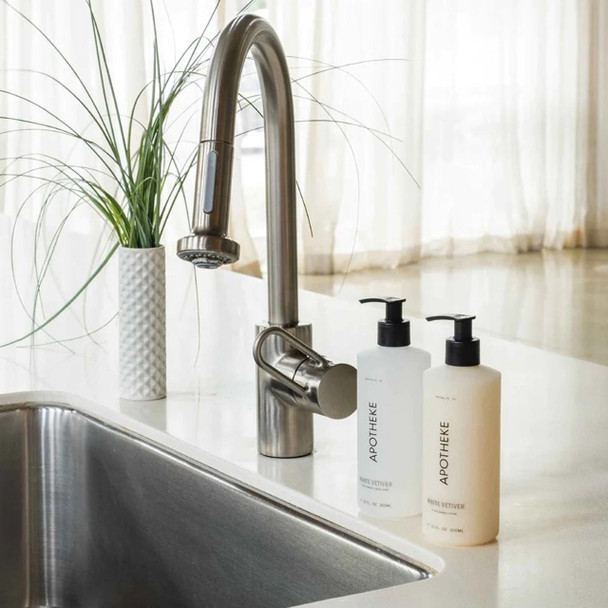 Sleek 16 oz Apotheke White Vetiver lotion with matte label and pump top