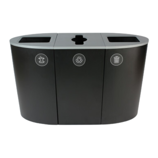 Busch Systems Spectrum Triple 68 Gallon Black Steel Trash Can For Organics Recyclables And Waste