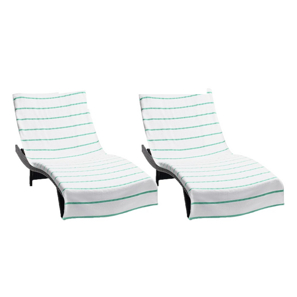 Hospitality-grade green slipcover for pool deck seating
