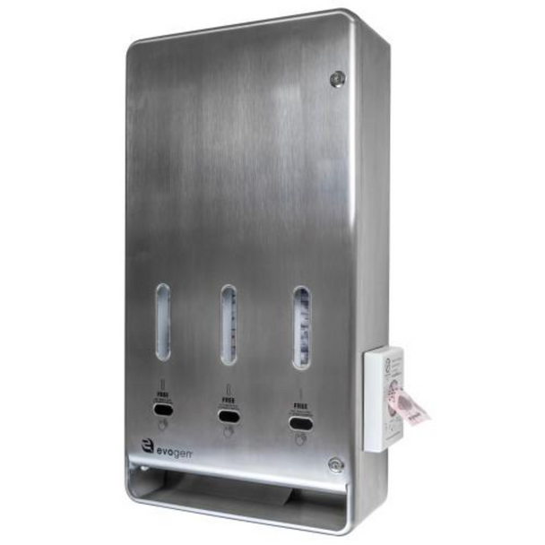No-touch high traffic restroom tampon dispenser with locking security