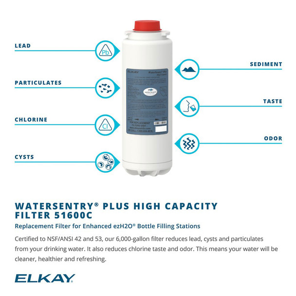 Lead and cyst reduction water filter cartridge Elkay