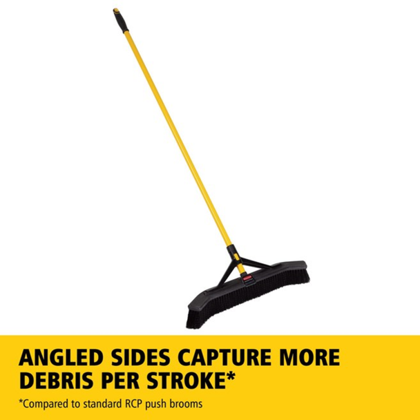 Rubbermaid Commercial Maximizer 36 in Push-To-Center push broom with angled sides for debris pickup
