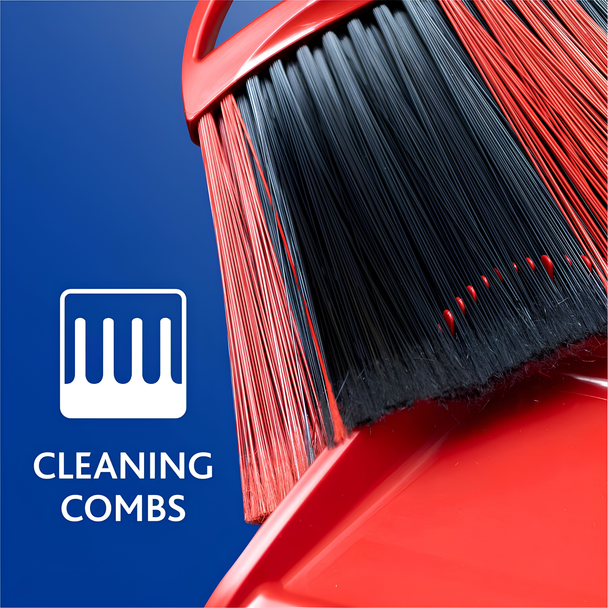 O-Cedar Step-On Dust Pan cleaning combs for removing debris from broom bristles