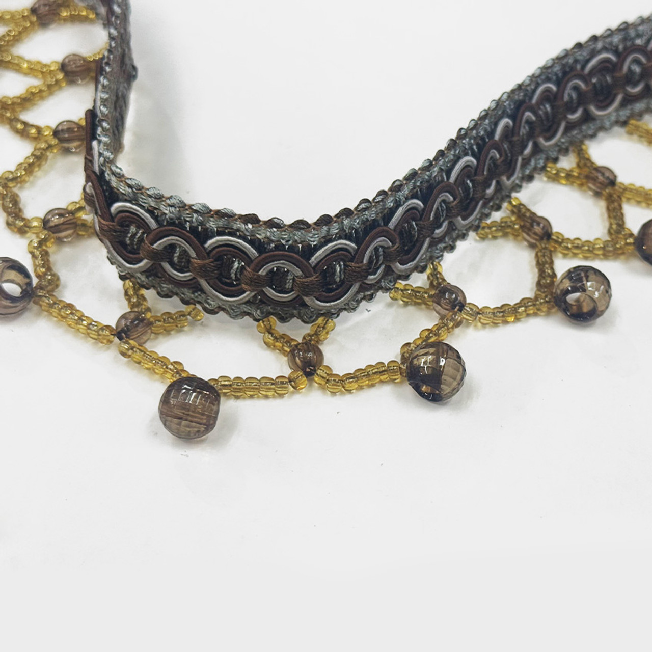 Drapery Trim - Brown & Gray - Beaded Trim