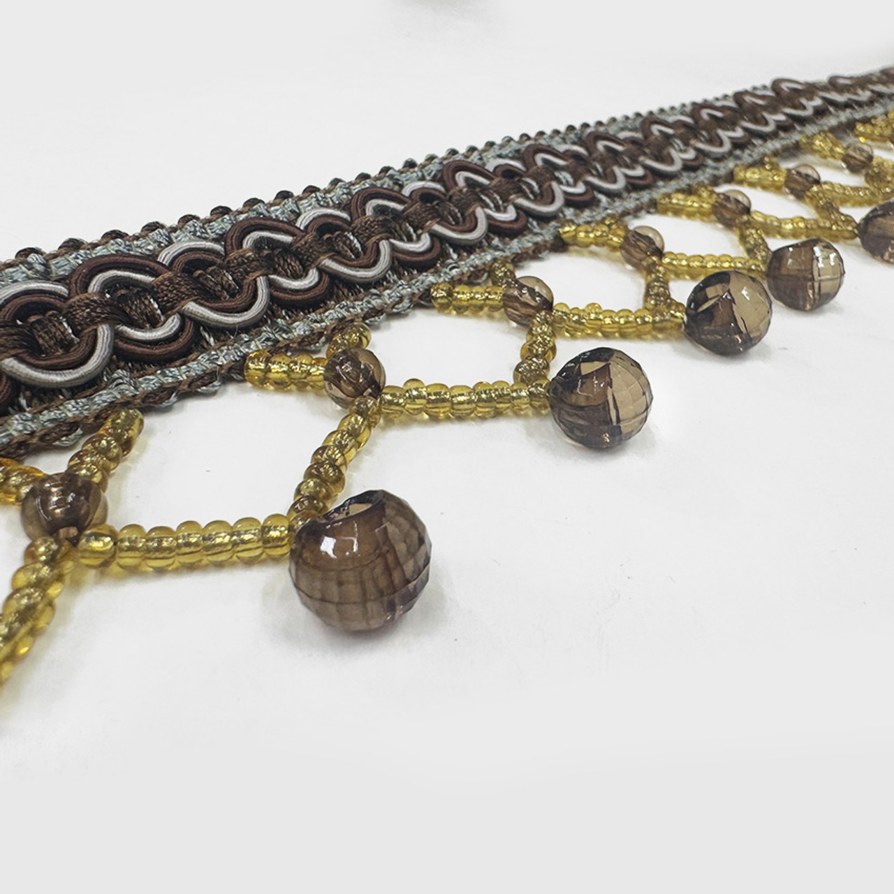Drapery Trim - Brown & Gray - Beaded Trim