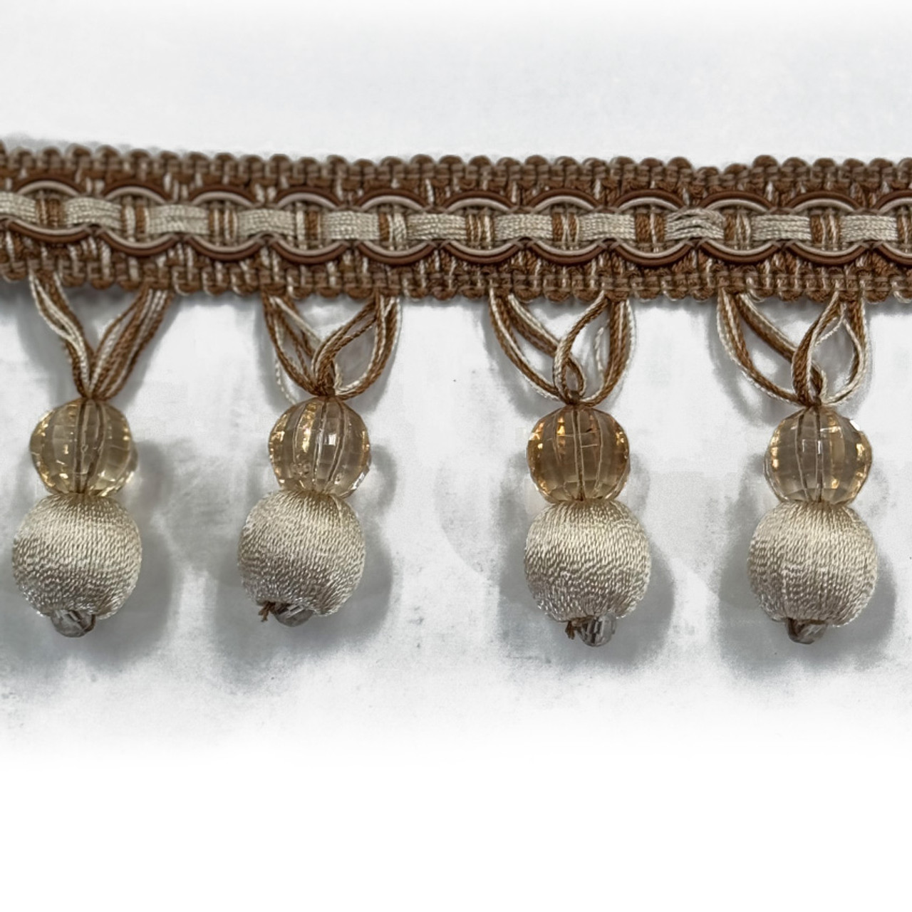 Drapery Trim - Beige & White - Beaded Trim