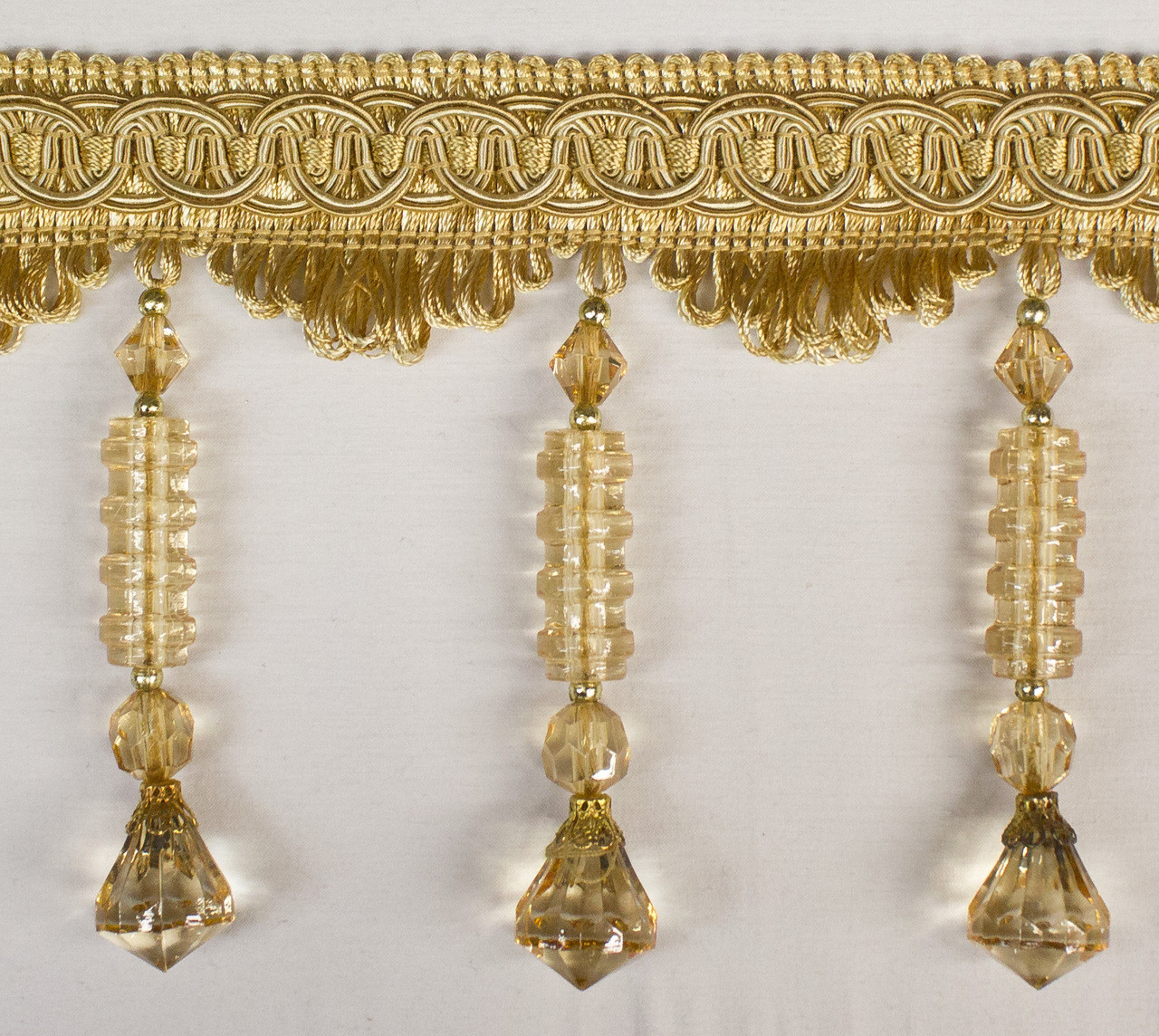 Drapery Trim - Gold - Beaded Trim -Design 4-  4  1/2" Inches