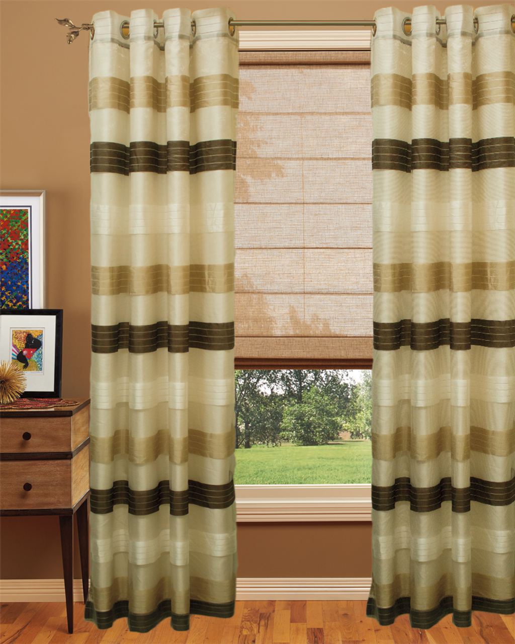 Horizontal Velvet Drapery Panel - Champaign , Beige & Brown