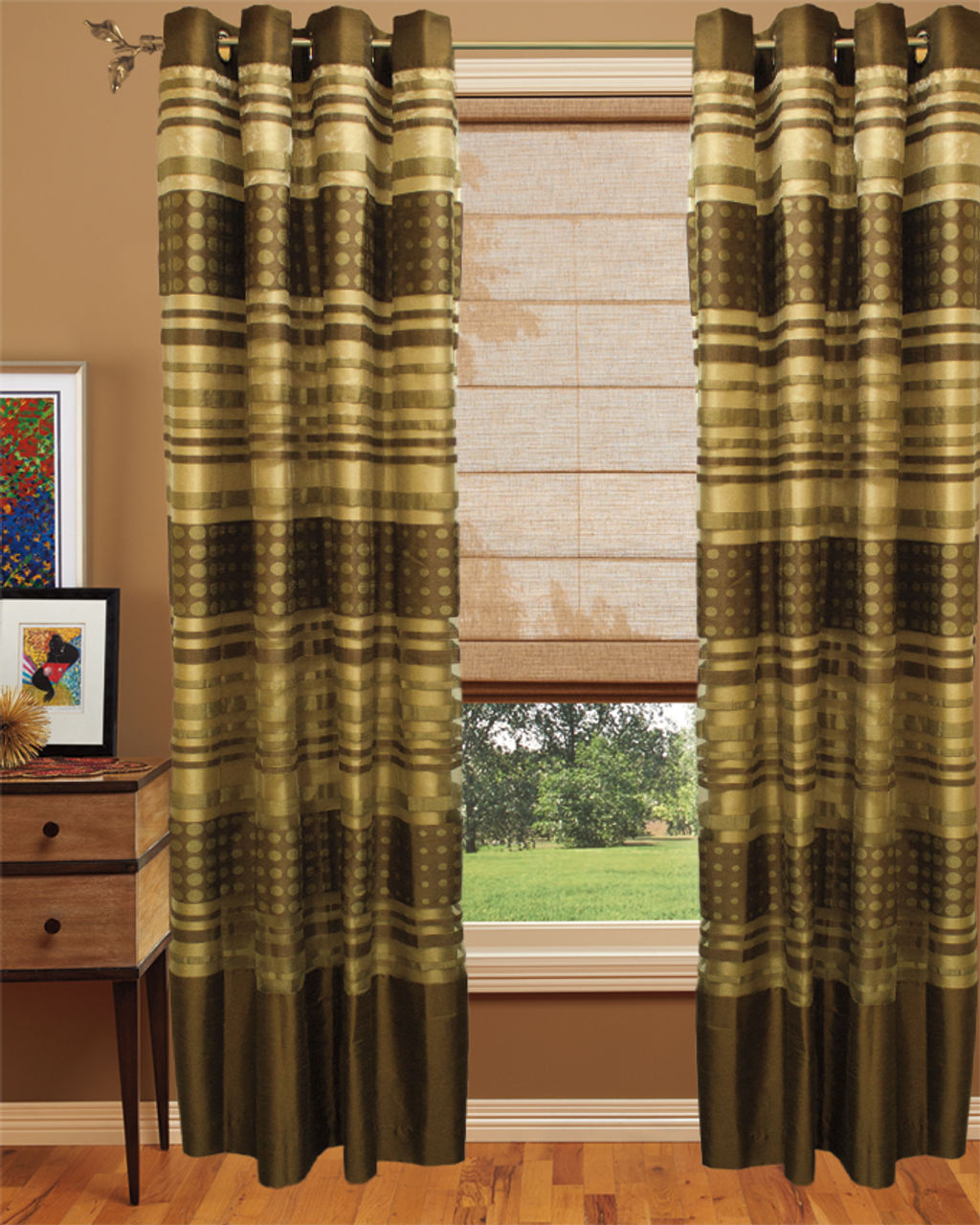 Horizontal Velvet Drapery Panel - Brown & Light Brown