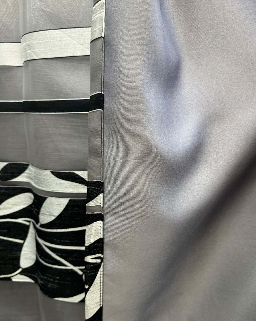 Horizontal Velvet Drapery Panel - Black , Gray & Silver 