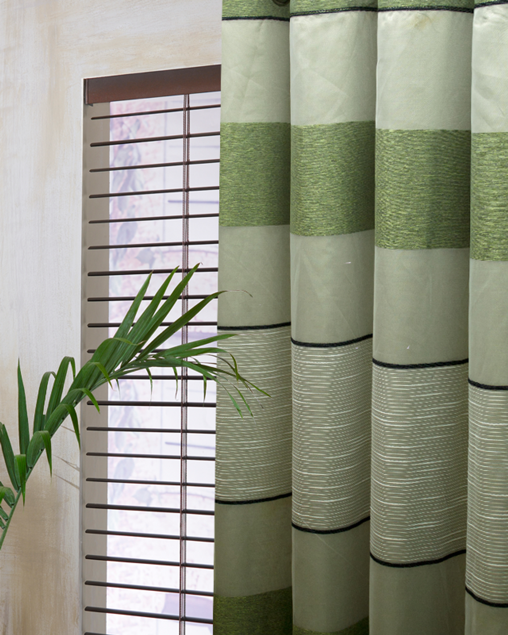 Horizontal Velvet Drapery Panel - Green & Off White - Rayon - 56"x96" Inches
