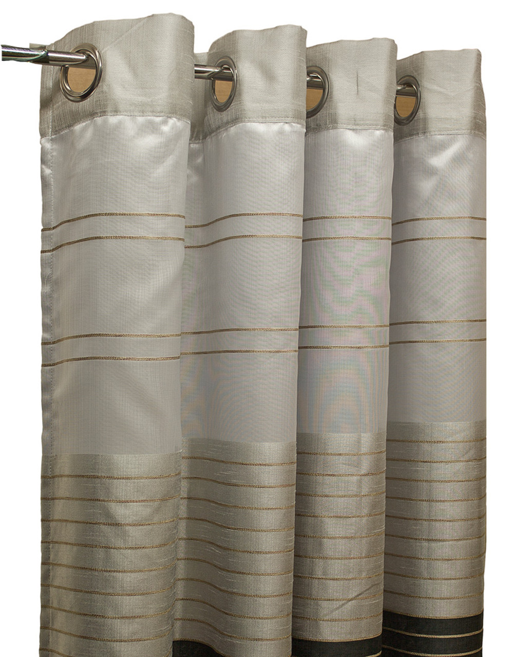 Horizontal Velvet Drapery Panel - Beige , Silver & Gray - Rayon - 60"x96" Inches